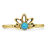 Art Deco 8mm Round Lab Created Blue Opal Floral Ring Oxidized 925 Sterling Silver