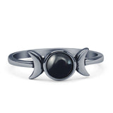 Minimalist 6.2mm Round Black Agate Moon Ring Oxidized 925 Sterling Silver
