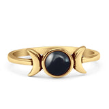 Minimalist 6.2mm Round Black Agate Moon Ring Oxidized 925 Sterling Silver
