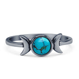 Minimalist 6.2mm Round Turquoise Moon Ring Oxidized 925 Sterling Silver