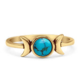 Minimalist 6.2mm Round Turquoise Moon Ring Oxidized 925 Sterling Silver