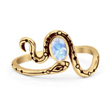 Minimalist 11.8mm Oval Moonstone Snake Ring Oxidized 925 Sterling Silver