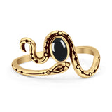 Minimalist 11.8mm Oval Black Agate Snake Ring Oxidized 925 Sterling Silver