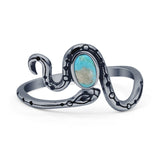 Minimalist 11.8mm Oval Turquoise Snake Ring Oxidized 925 Sterling Silver