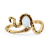 Minimalist 11.8mm Oval Lab Created White Opal Snake Ring Oxidized 925 Sterling Silver