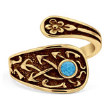 Minimalist 16.4mm Round Lab Created Blue Opal Spoon Ring Oxidized 925 Sterling Silver