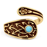 Minimalist 16.4mm Round Turquoise Spoon Ring Oxidized 925 Sterling Silver