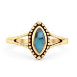 Marquise 11.6mm Turquoise Beaded Ring Oxidized 925 Sterling Silver