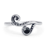Minimalist Round Black Agate Tentacle Octopus Ring Oxidized 925 Sterling Silver