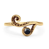 Minimalist Round Black Agate Tentacle Octopus Ring Oxidized 925 Sterling Silver