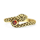 Minimalist 8.4mm Round Garnet CZ Snake Ring Oxidized 925 Sterling Silver