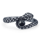 Minimalist 9.5mm Round Black Agate Snake Ring Oxidized 925 Sterling Silver