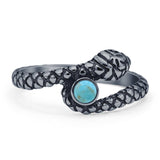 Minimalist 9.5mm Round Turquoise Snake Ring Oxidized 925 Sterling Silver