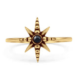 Round Black Agate Starburst Ring Oxidized Beaded 925 Sterling Silver