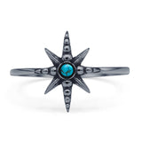 Round Turquoise Starburst Ring Oxidized Beaded 925 Sterling Silver