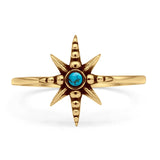 Round Turquoise Starburst Ring Oxidized Beaded 925 Sterling Silver