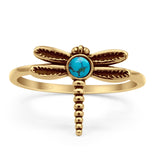 Vintage Style 13mm Round Turquoise Dragonfly Ring 925 Sterling Silver