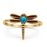 Vintage Style 13mm Round Turquoise Dragonfly Ring 925 Sterling Silver