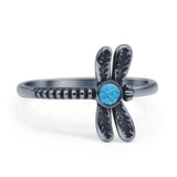 Vintage Style 13mm Round Lab Created Blue Opal Dragonfly Ring 925 Sterling Silver