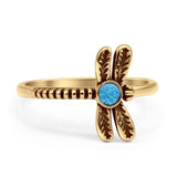 Vintage Style 13mm Round Lab Created Blue Opal Dragonfly Ring 925 Sterling Silver