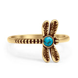 Vintage Style 13mm Round Turquoise Dragonfly Ring 925 Sterling Silver