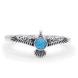 Minimalist 8.2mm Round Lab Created Blue Opal Eagle Ring Oxidized 925 Sterling Silver