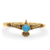 Minimalist 8.2mm Round Lab Created Blue Opal Eagle Ring Oxidized 925 Sterling Silver