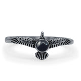 Minimalist 8.2mm Round Black Agate Eagle Ring Oxidized 925 Sterling Silver