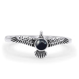 Minimalist 8.2mm Round Black Agate Eagle Ring Oxidized 925 Sterling Silver