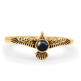 Minimalist 8.2mm Round Black Agate Eagle Ring Oxidized 925 Sterling Silver