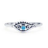 Minimalist 6mm Round Lab Created Blue Opal Eye Ring Oxidized 925 Sterling Silver