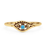 Minimalist 6mm Round Lab Created Blue Opal Eye Ring Oxidized 925 Sterling Silver