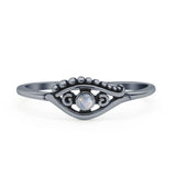 Minimalist 6mm Round Moonstone Eye Ring Oxidized 925 Sterling Silver