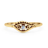 Minimalist 6mm Round Moonstone Eye Ring Oxidized 925 Sterling Silver