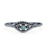 Minimalist 6mm Round Turquoise Eye Ring Oxidized 925 Sterling Silver
