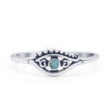 Minimalist 6mm Round Turquoise Eye Ring Oxidized 925 Sterling Silver