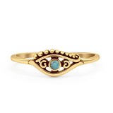 Minimalist 6mm Round Turquoise Eye Ring Oxidized 925 Sterling Silver
