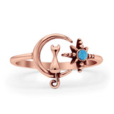 Oxidized Cat On Moon & Star Ring