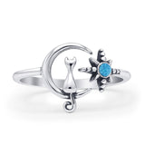 Oxidized Cat On Moon & Star Ring