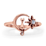 Oxidized Cat On Moon & Star Ring