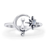 Oxidized Cat On Moon & Star Ring