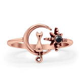 Oxidized Cat On Moon & Star Ring