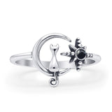 Oxidized Cat On Moon & Star Ring