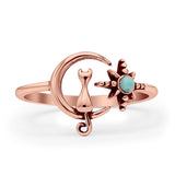 Oxidized Cat On Moon & Star Ring
