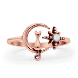 Oxidized Cat On Moon & Star Ring