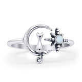 Oxidized Cat On Moon & Star Ring