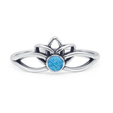 Minimalist 7.7mm Lab Created Blue Opal Lotus Ring 925 Sterling Silver