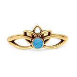 Minimalist 7.7mm Lab Created Blue Opal Lotus Ring 925 Sterling Silver