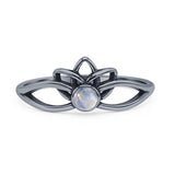 Minimalist 7.7mm Moonstone Lotus Ring 925 Sterling Silver