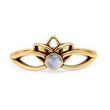 Minimalist 7.7mm Moonstone Lotus Ring 925 Sterling Silver